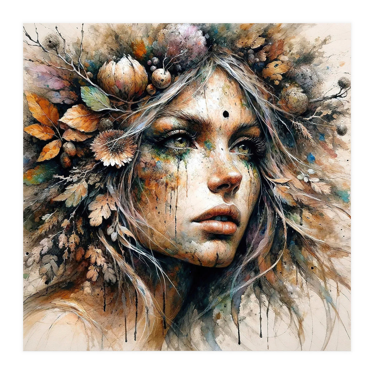 Harvest Crown Druid Woman Portrait (Print Only)