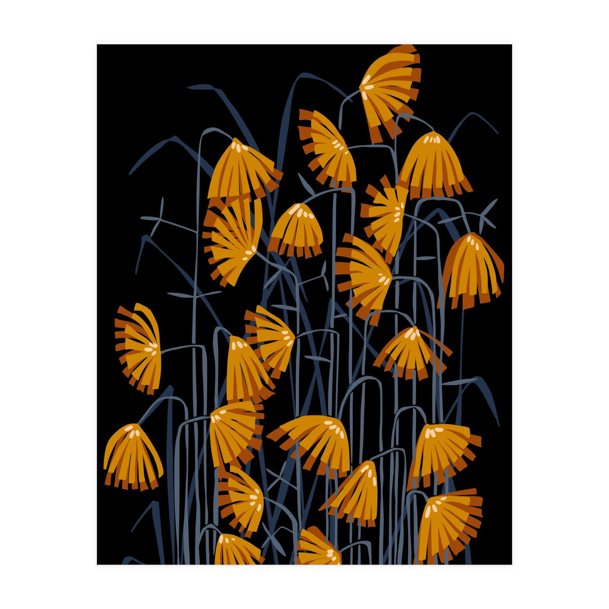 Linocut flower meadow black (Print Only)