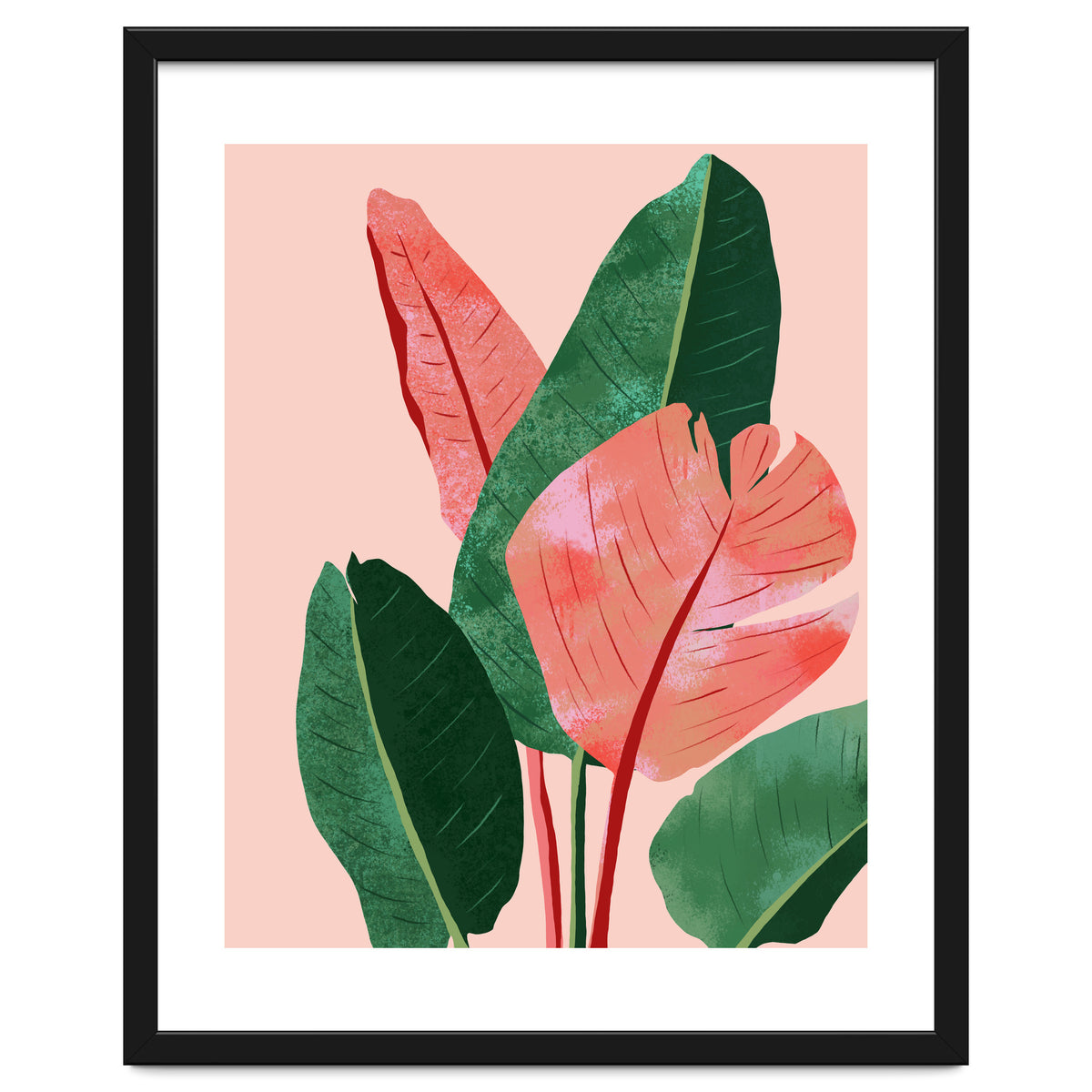 Blush Tropical, Banana Leaves Watercolor Botanical Jungle Painting, Forest Plants Leaves Pink Chic Bohemian