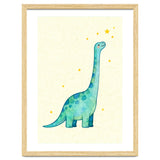 Cute Brontosaurus Watercolor Art, Whimsical Dinosaur Nursery Print, Starry Dino Illustration thumbnail