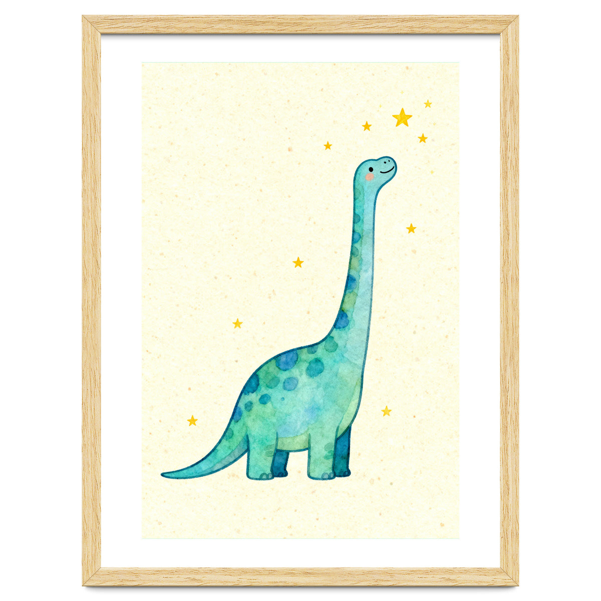 Cute Brontosaurus Watercolor Art, Whimsical Dinosaur Nursery Print, Starry Dino Illustration