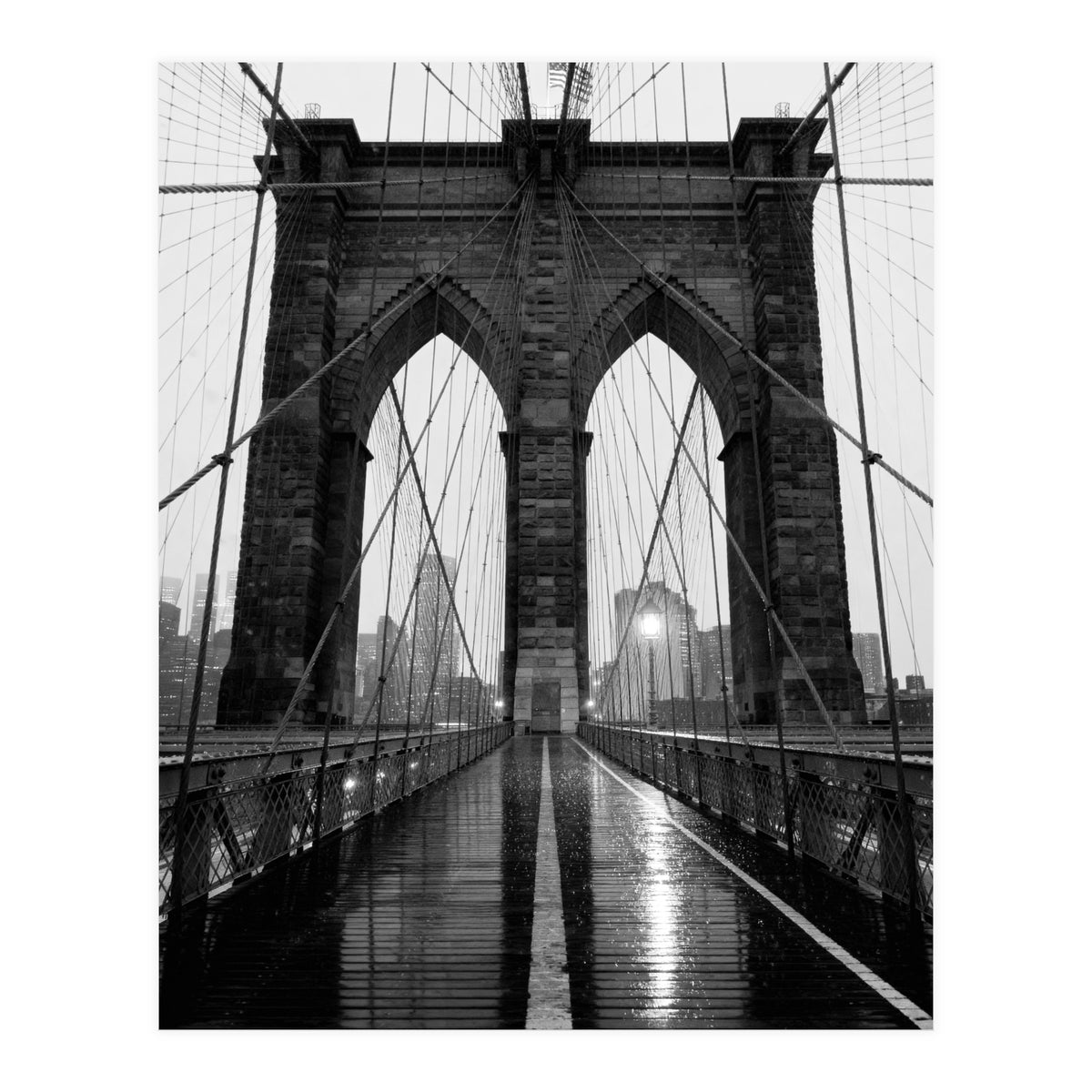 Brooklyn Bridge Black and White, Moody NYC Architecture, Rainy Urban Photography (Print Only)
