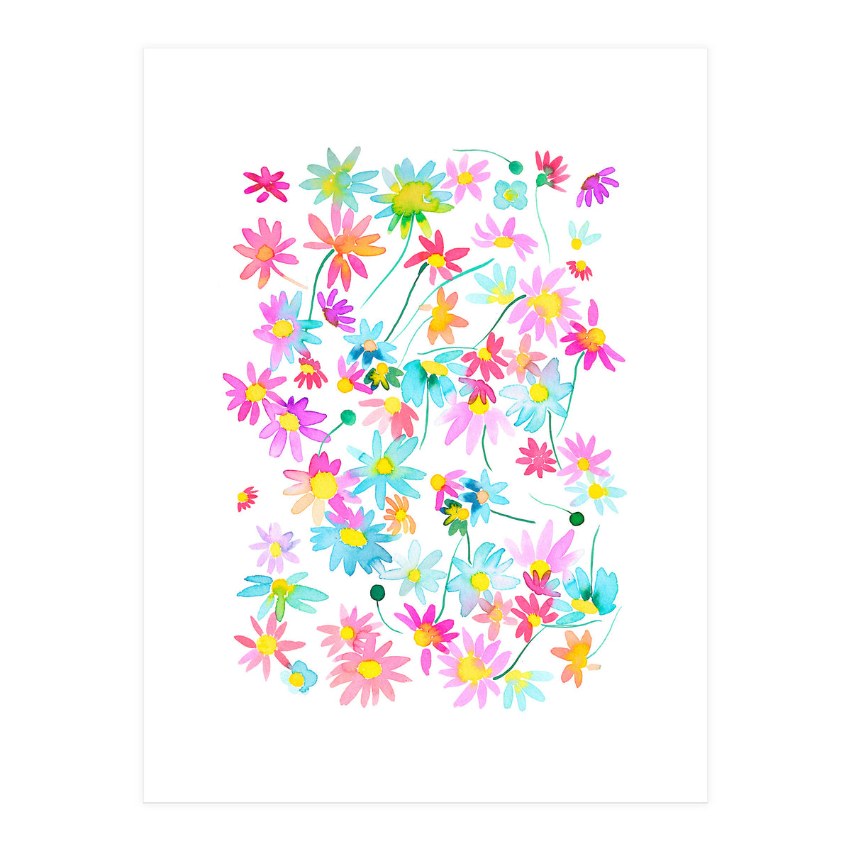 Daisies Spring Floral Pastel Watercolor (Print Only)
