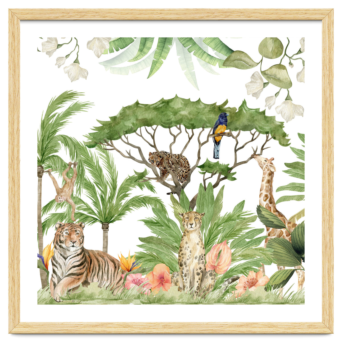 Watercolor Animals Savannah Landscape