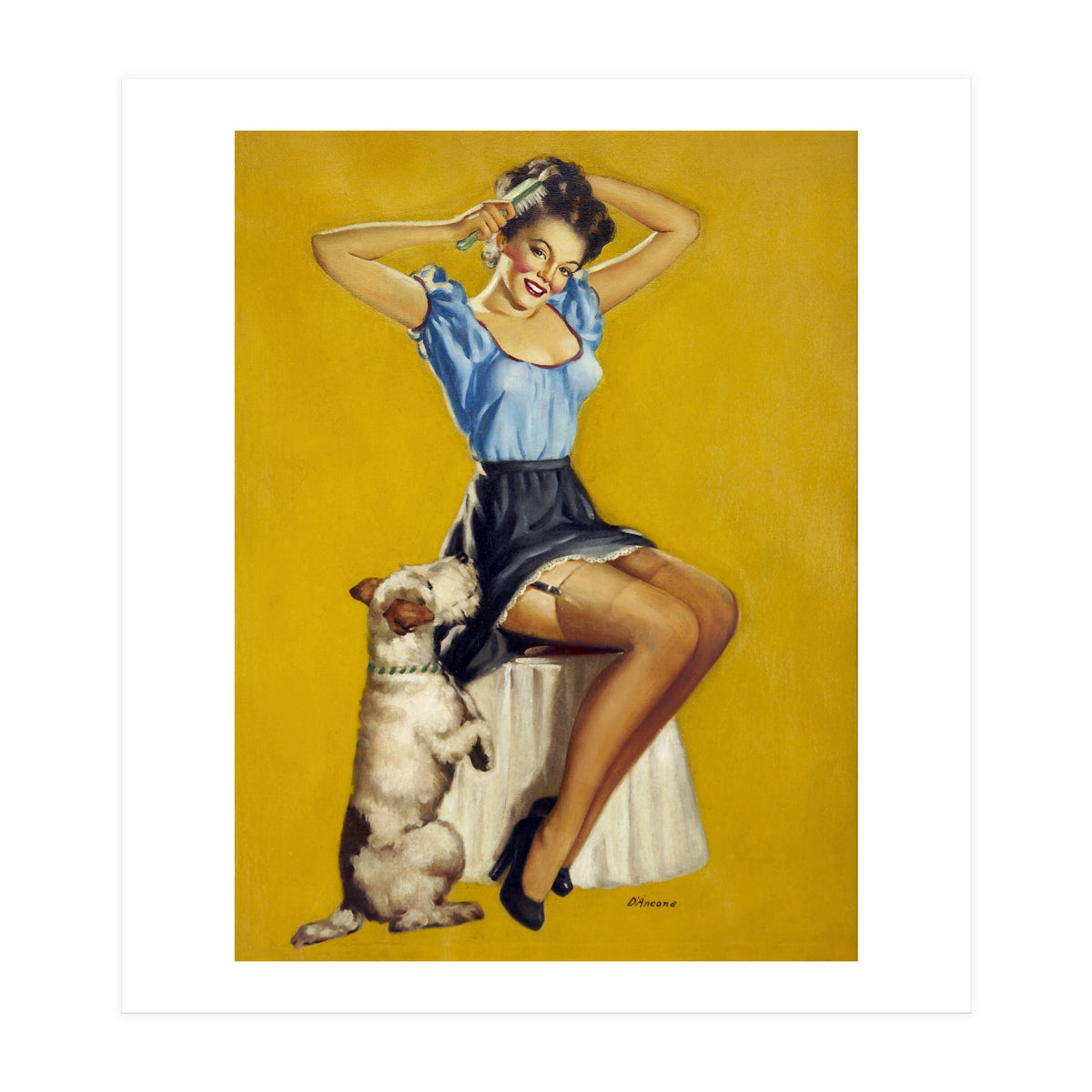 Pinup Woman Posing With Her Dog (Print Only)