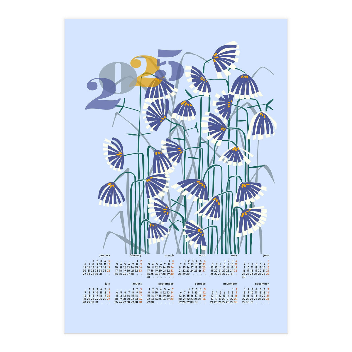calendar 2025 pastel light blue (Print Only)