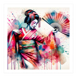 Vibrant Geisha With Rainbow Hand Fan (Print Only) thumbnail