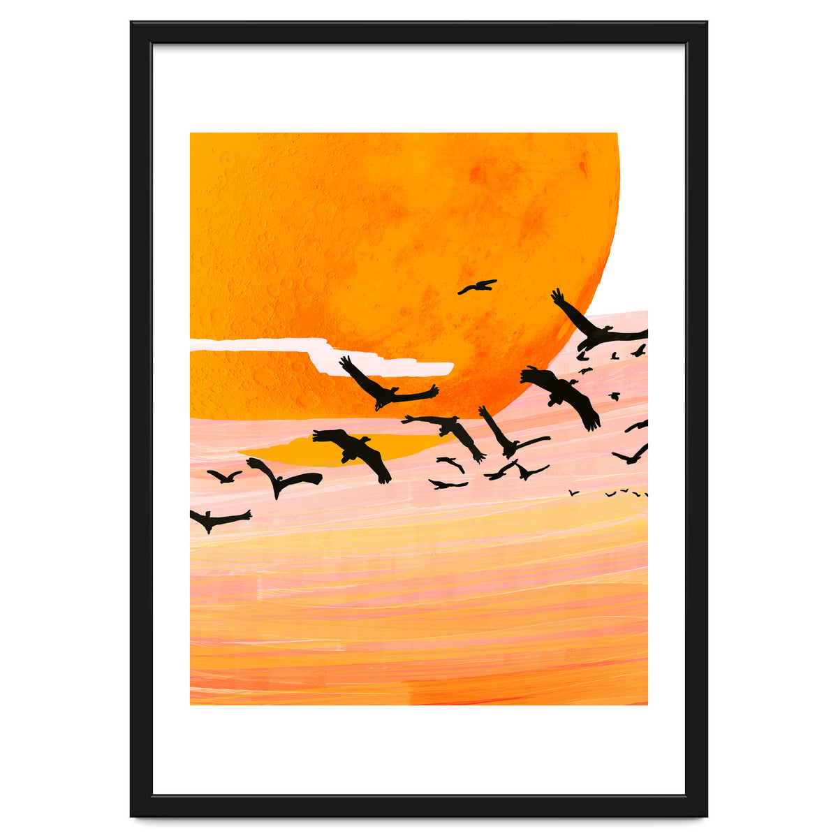 Time Flies, Birds Wildlife Fly Freedom Nature, Sun Sunset Sunrise Positivity Hope Painting, Growth Migrate Gift Animals Blush Sky Bohemian