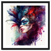 Turquoise Feathered Carnival Mask Portrait