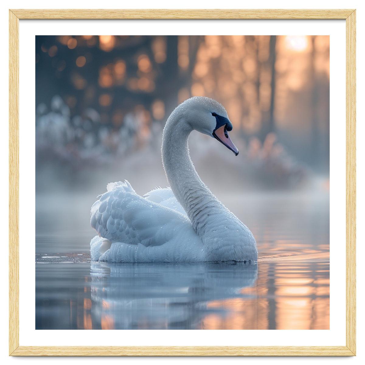 Serene White Swan Gliding On Misty Water