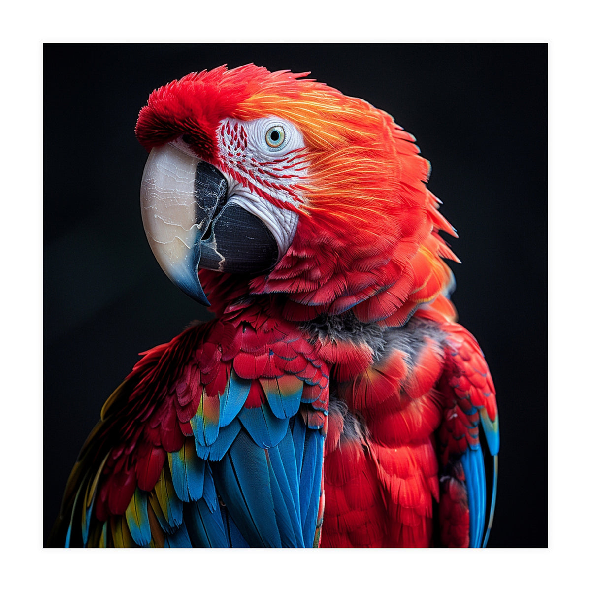 Scarlet Macaw Parrot Detailed Feather Close Up Portrait (Print Only)