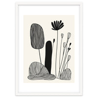 Abstract Black And White Botanical Illustration With Organic Shapes