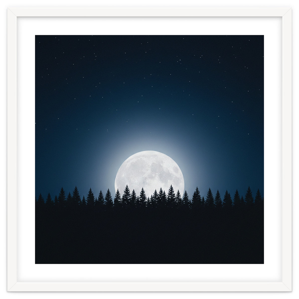 Midnight Serenity: Full Moon Over Forest Silhouettes