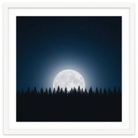 Midnight Serenity: Full Moon Over Forest Silhouettes