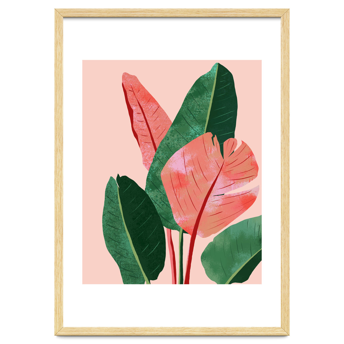 Blush Tropical, Banana Leaves Watercolor Botanical Jungle Painting, Forest Plants Leaves Pink Chic Bohemian