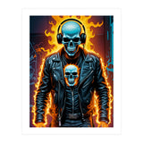 Fiery Skeleton Biker In Headphones (Print Only) thumbnail