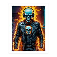 Fiery Skeleton Biker In Headphones (Print Only)