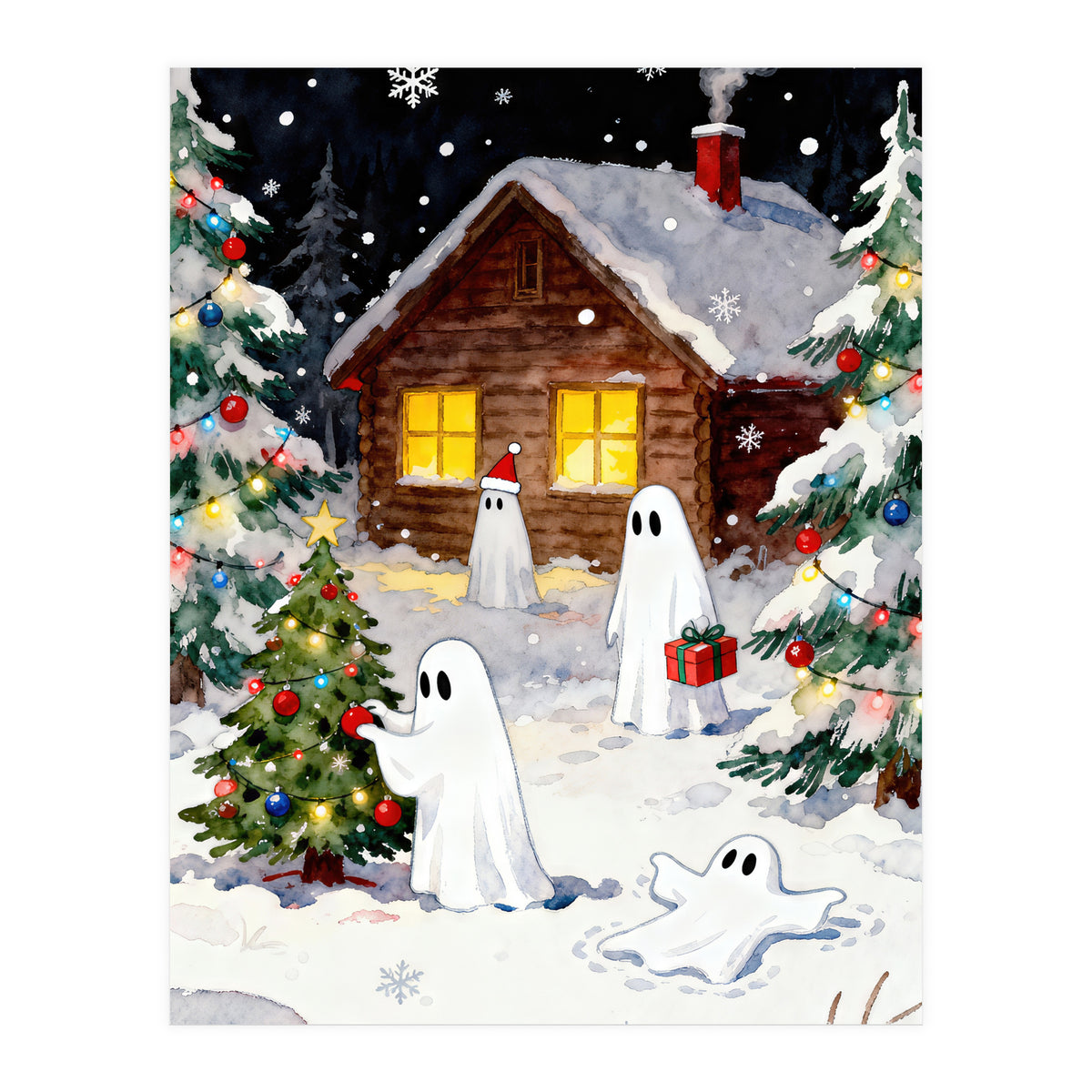 Spirited and Playful Christmas Ghost (Print Only)
