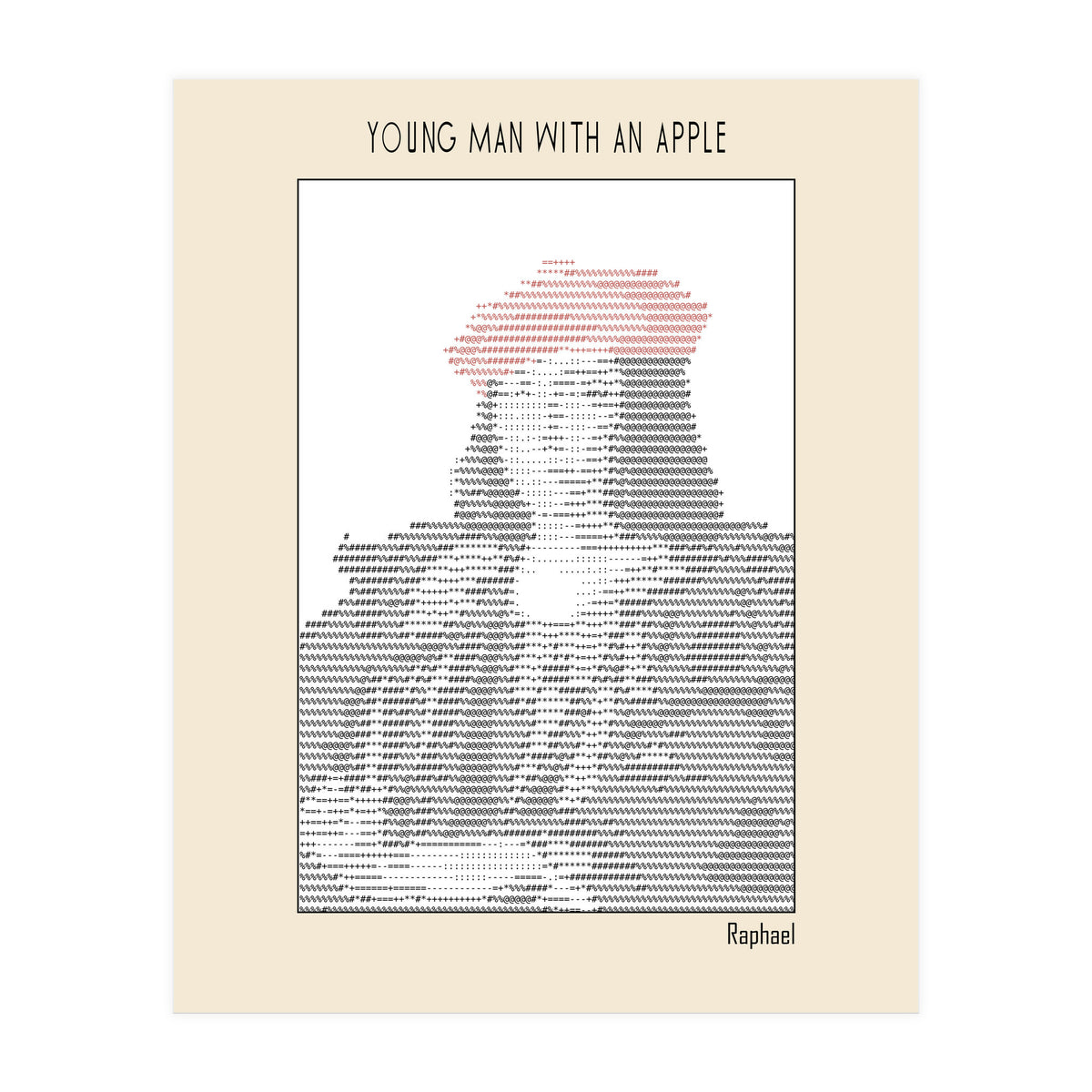 Young Man with an Apple (1505) – Raphael (ascii art)  (Print Only)