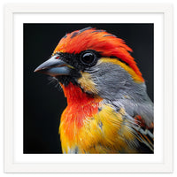 Close Up Of Colorful Bird With Red Orange Yellow Feathers