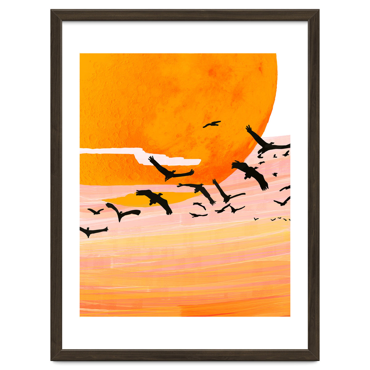 Time Flies, Birds Wildlife Fly Freedom Nature, Sun Sunset Sunrise Positivity Hope Painting, Growth Migrate Gift Animals Blush Sky Bohemian