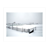 Snow-covered deserted basketball court in winter (Print Only)