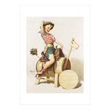 Pinup Cowgirl Riding A Wooden Horse Made Of Barrel (Print Only) thumbnail