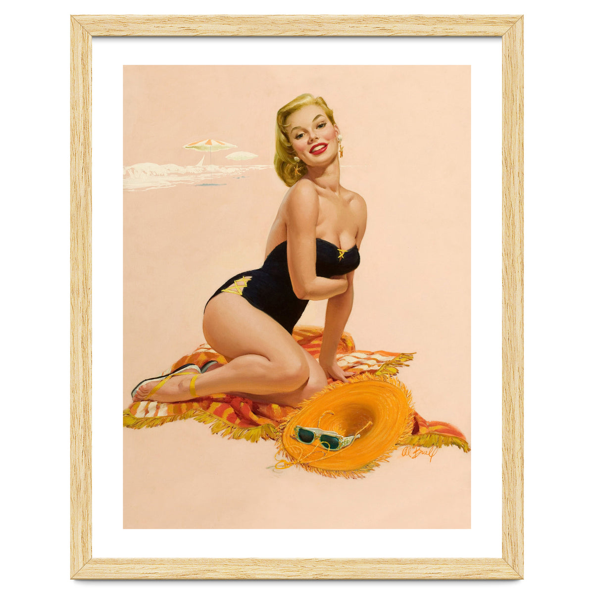 Pinup Woman Is Posing On A Beach