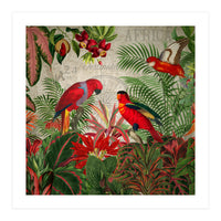 Vintage Rainforest With Tropical Red Parrots (Print Only)