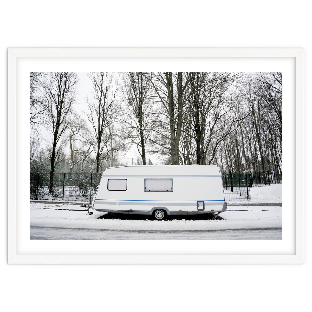 Travel Trailer in the snow road