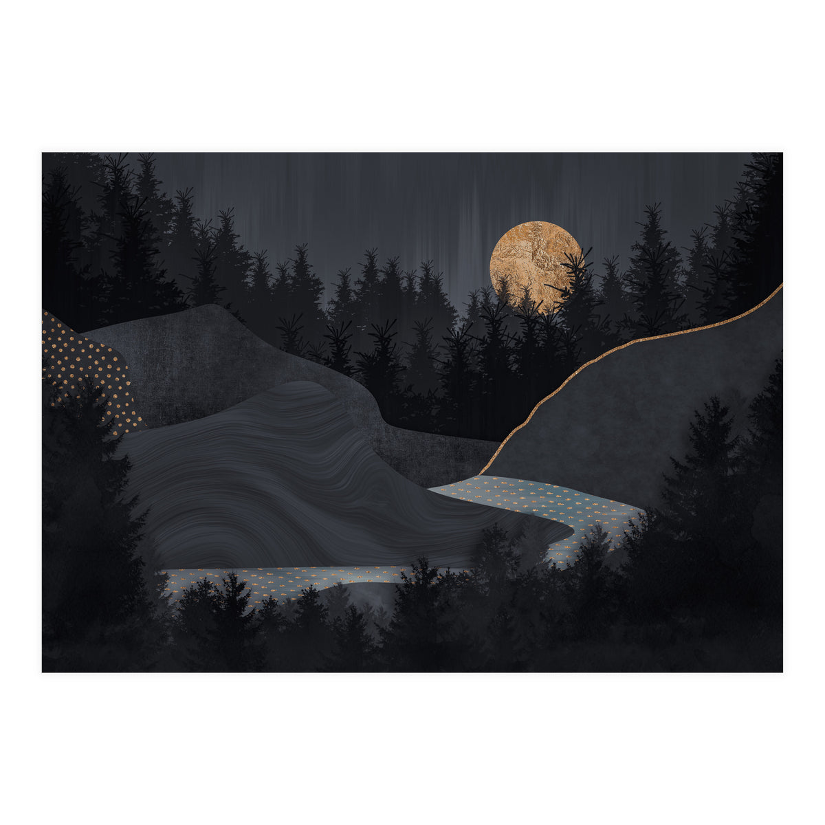 Abstract Landscape Midnight Moon (Print Only)