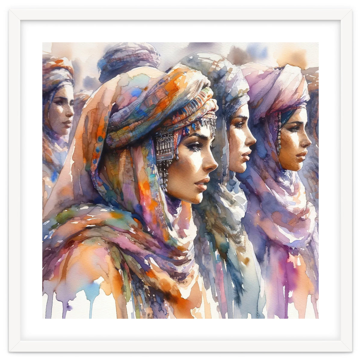Tuareg Women Procession Watercolor