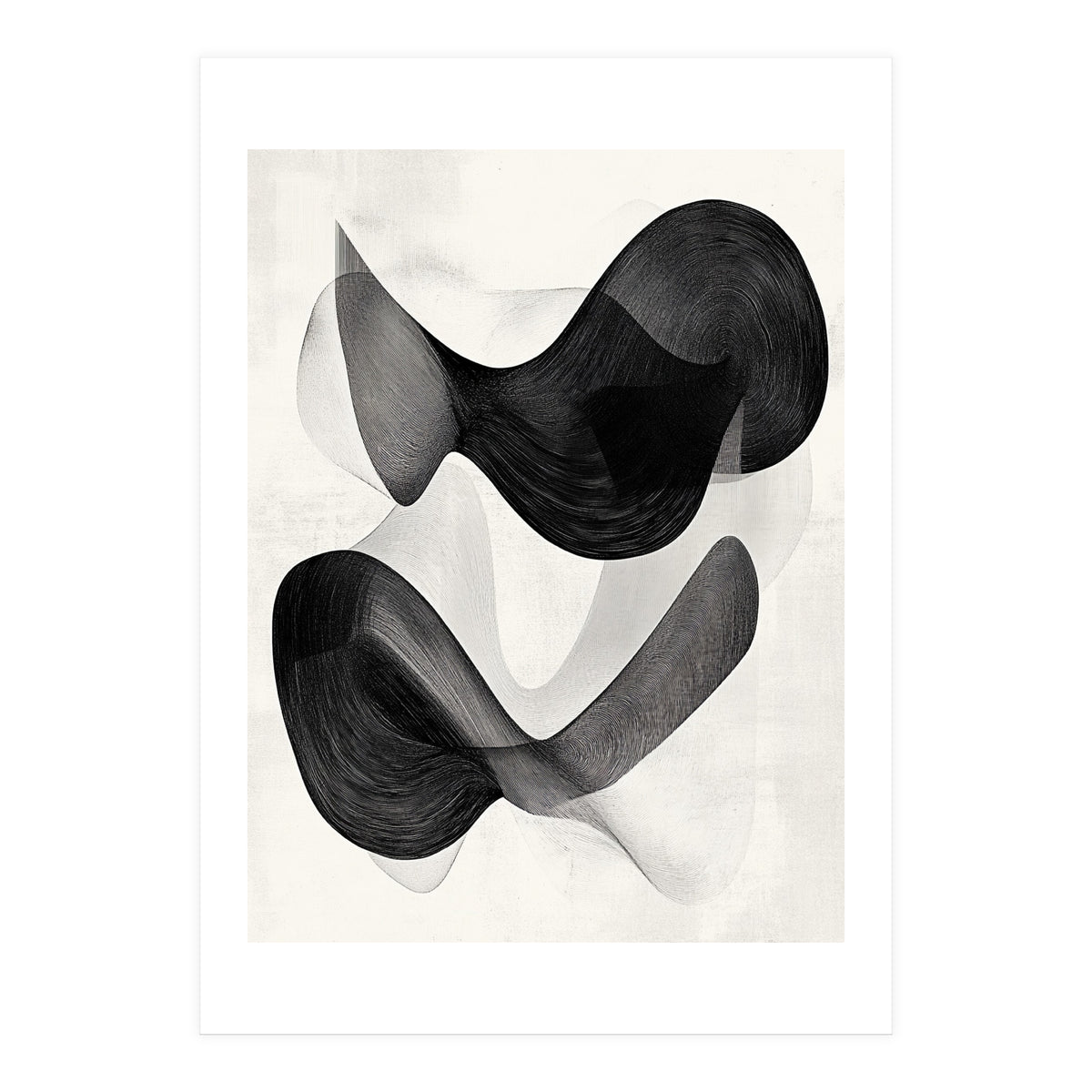 Abstract Black And White Flowing Organic Shapes With Texture (Print Only)