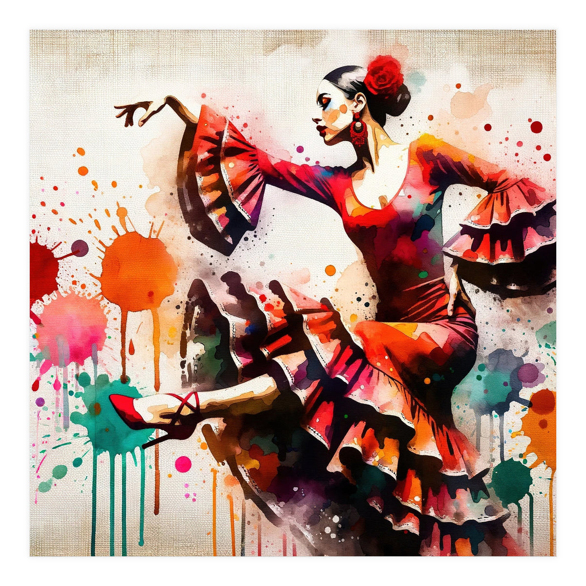 Fiery Flamenco Dancer In Motion (Print Only)