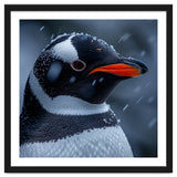 Close Up Penguin Portrait In Snowy Weather thumbnail