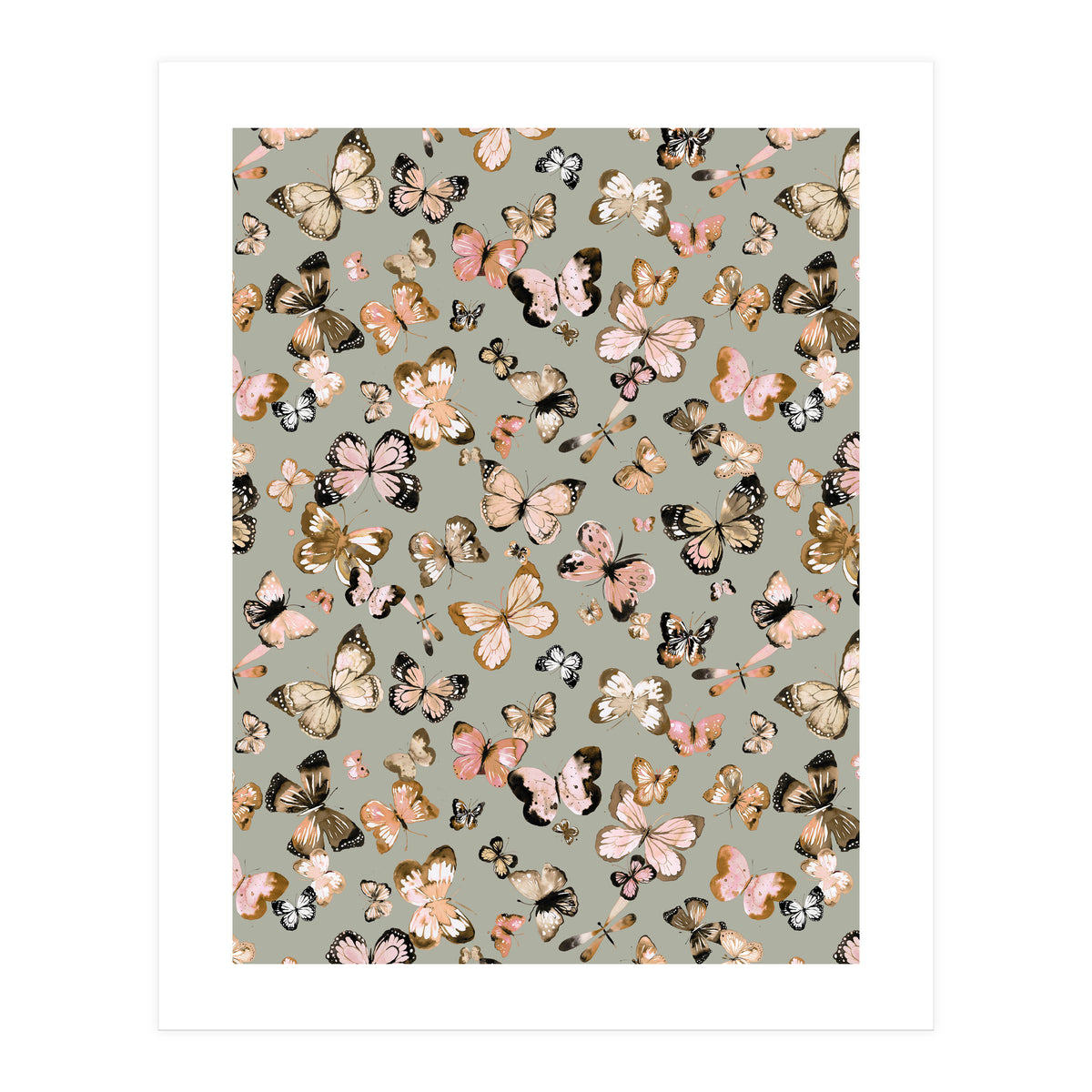 Flying Butterflies Gold Beige (Print Only)