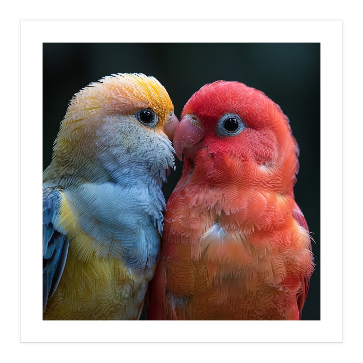 Two Lovebirds Nuzzling Close Up Portrait (Print Only)