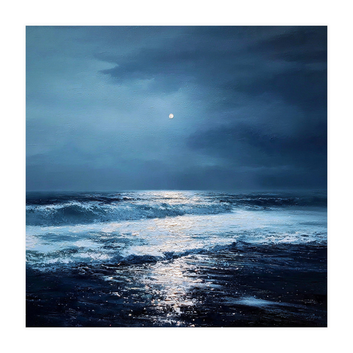 Midnight Seascape with Moonlight Reflecting (Print Only)