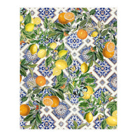 Blue Mediterranean tiles, lemons and oranges fruit (Print Only)