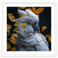 Yellow Crested Cockatoo Portrait Autumn Leaves Dark