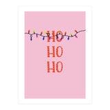 HO HO HO Christmas Lights Art, Pink Holiday Illustration, Modern Festive Quote (Print Only) thumbnail