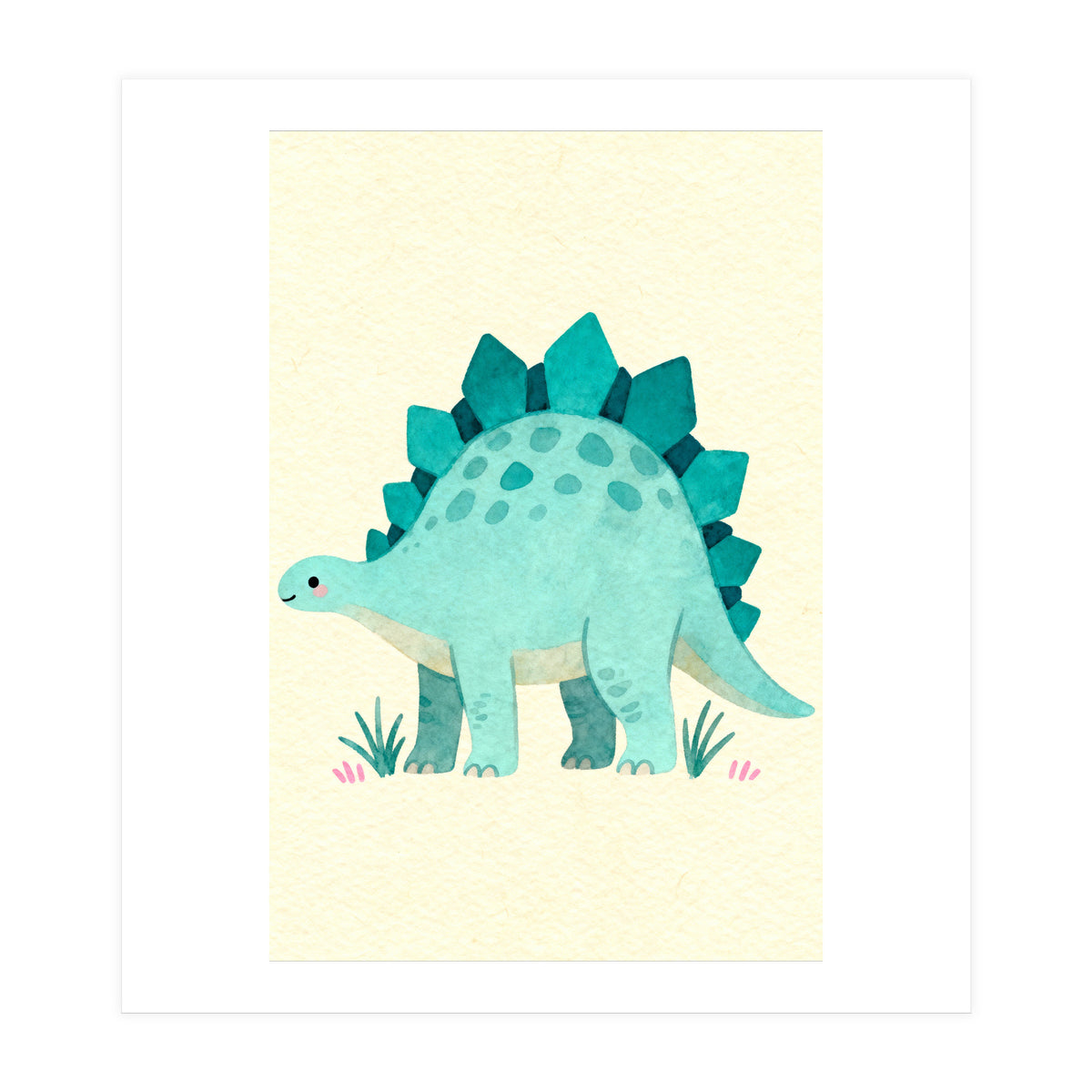 Teal Stegosaurus Watercolor Art, Cute Dinosaur Nursery Print, Whimsical Dino Illustration (Print Only)
