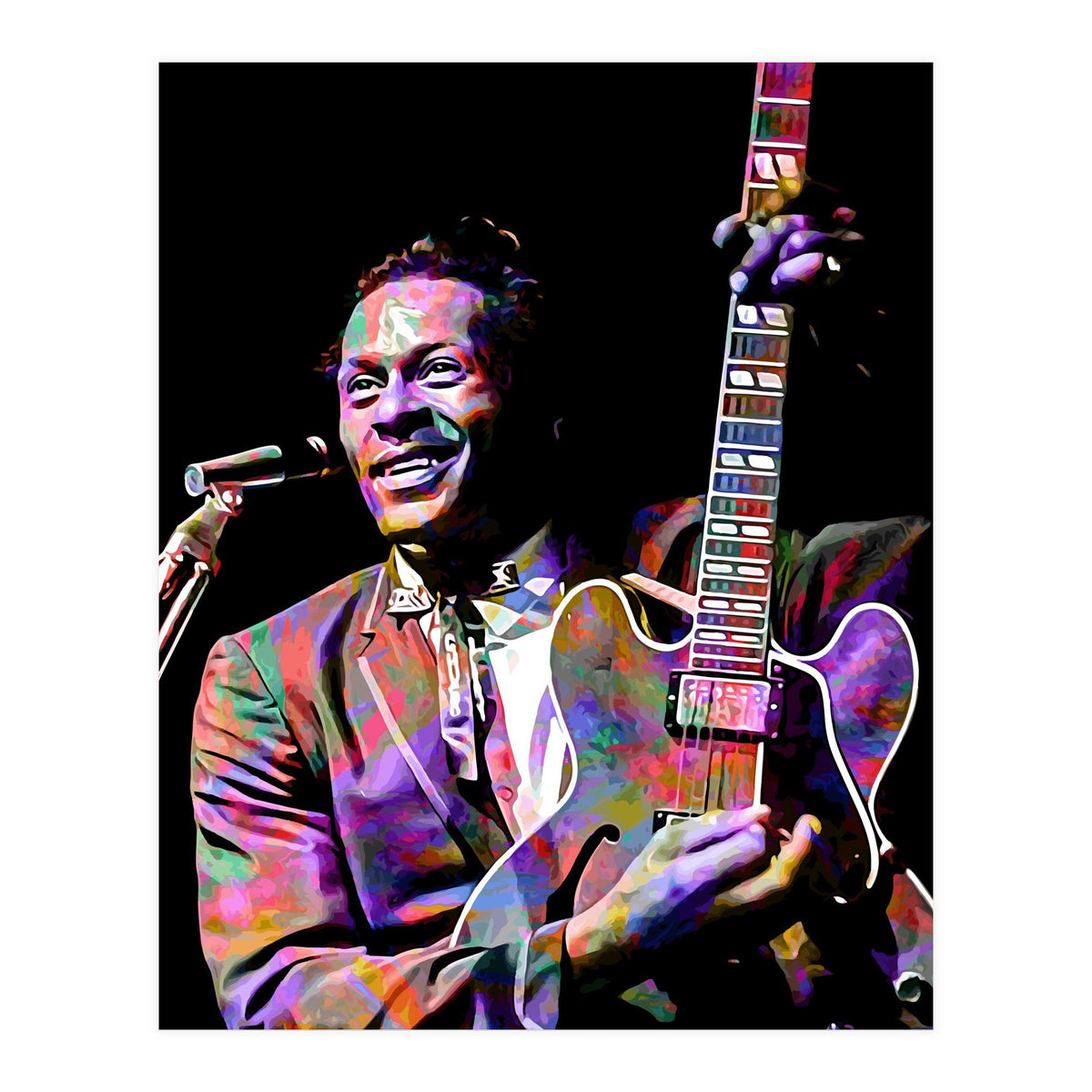 Chuck Berry Rock and Roll Guitarist Colorful (Print Only)