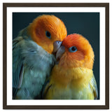 Lovebirds Couple Nuzzling With Orange And Yellow Feathers thumbnail