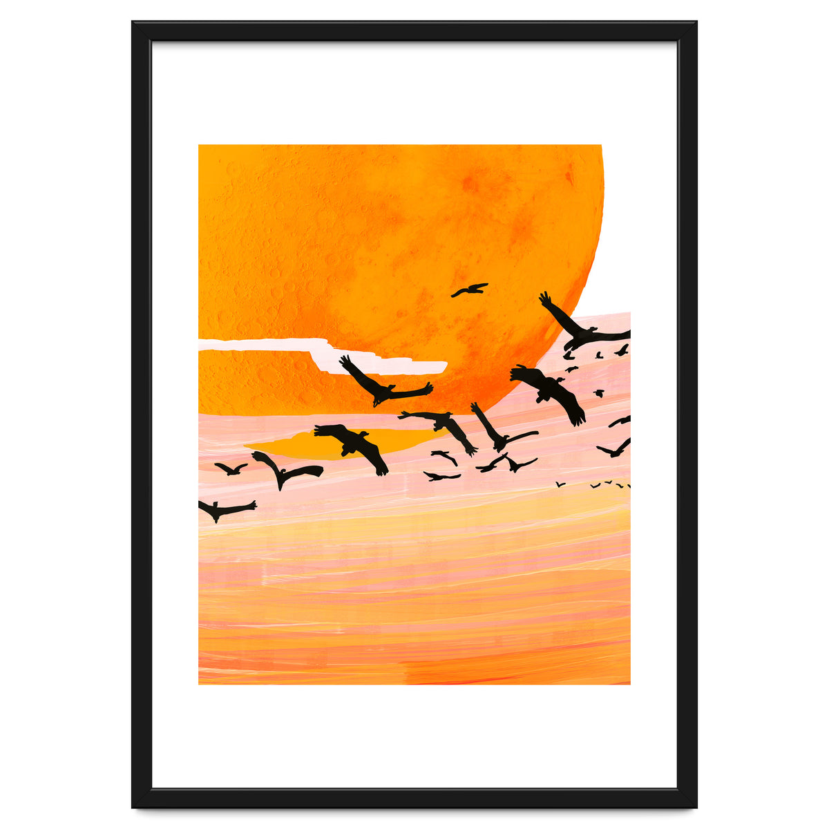 Time Flies, Birds Wildlife Fly Freedom Nature, Sun Sunset Sunrise Positivity Hope Painting, Growth Migrate Gift Animals Blush Sky Bohemian