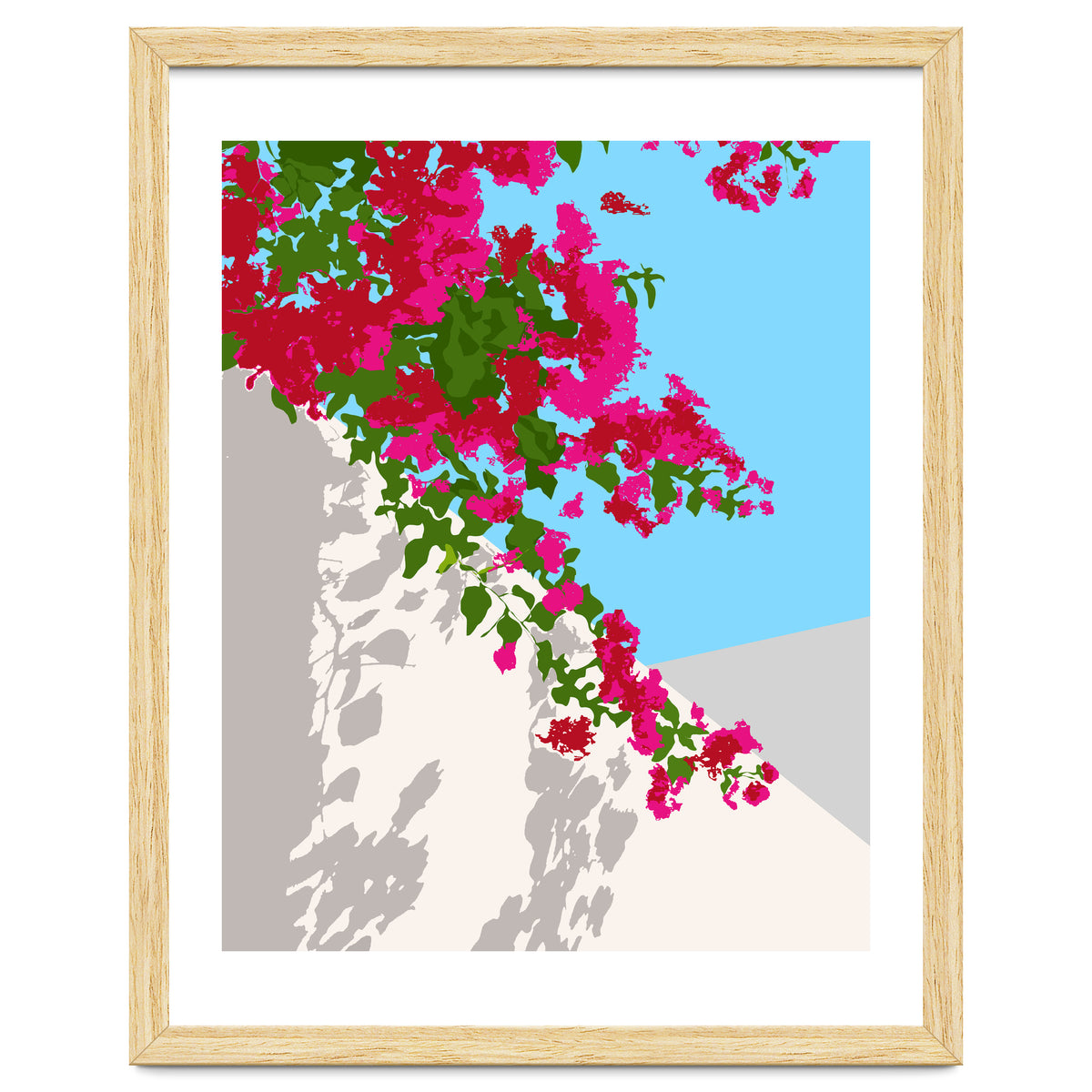 Bougainvillea Blossom, Greece Tropical Summer Travel, Santorini Architecture White Buildings Floral Nature Garden