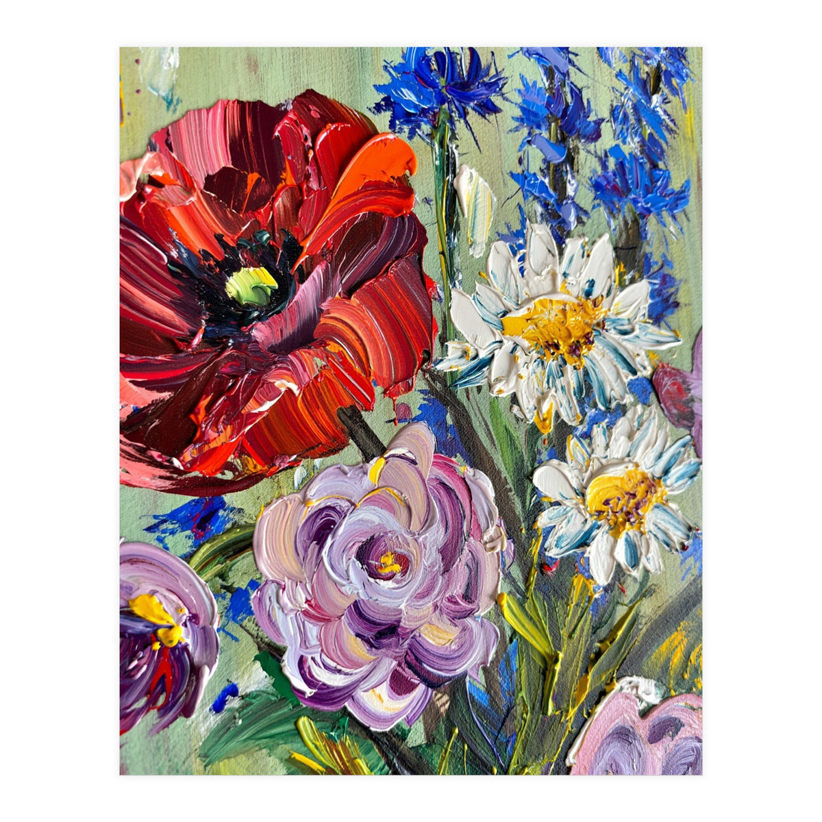 Vibrant Wildflower Meadow Oil Painting (Print Only)