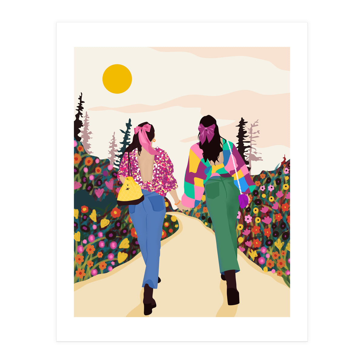Besties, Best Friends Friendship Fashion, Girl Power Empower Bohemian Travel Companion Soulmates Gift (Print Only)