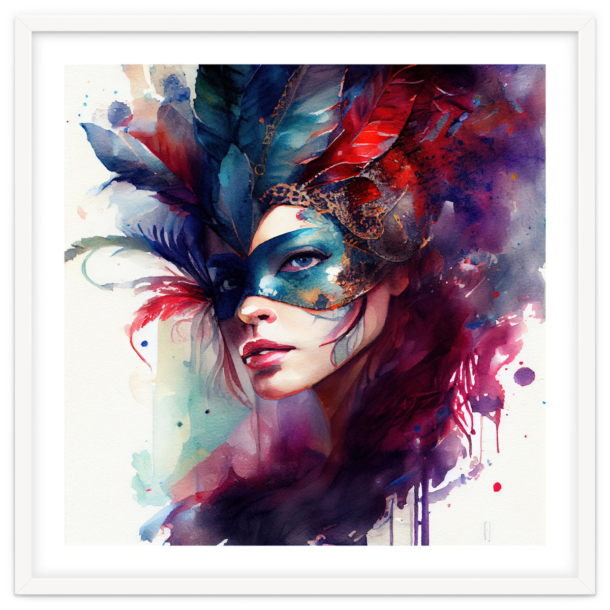 Turquoise Feathered Carnival Mask Portrait