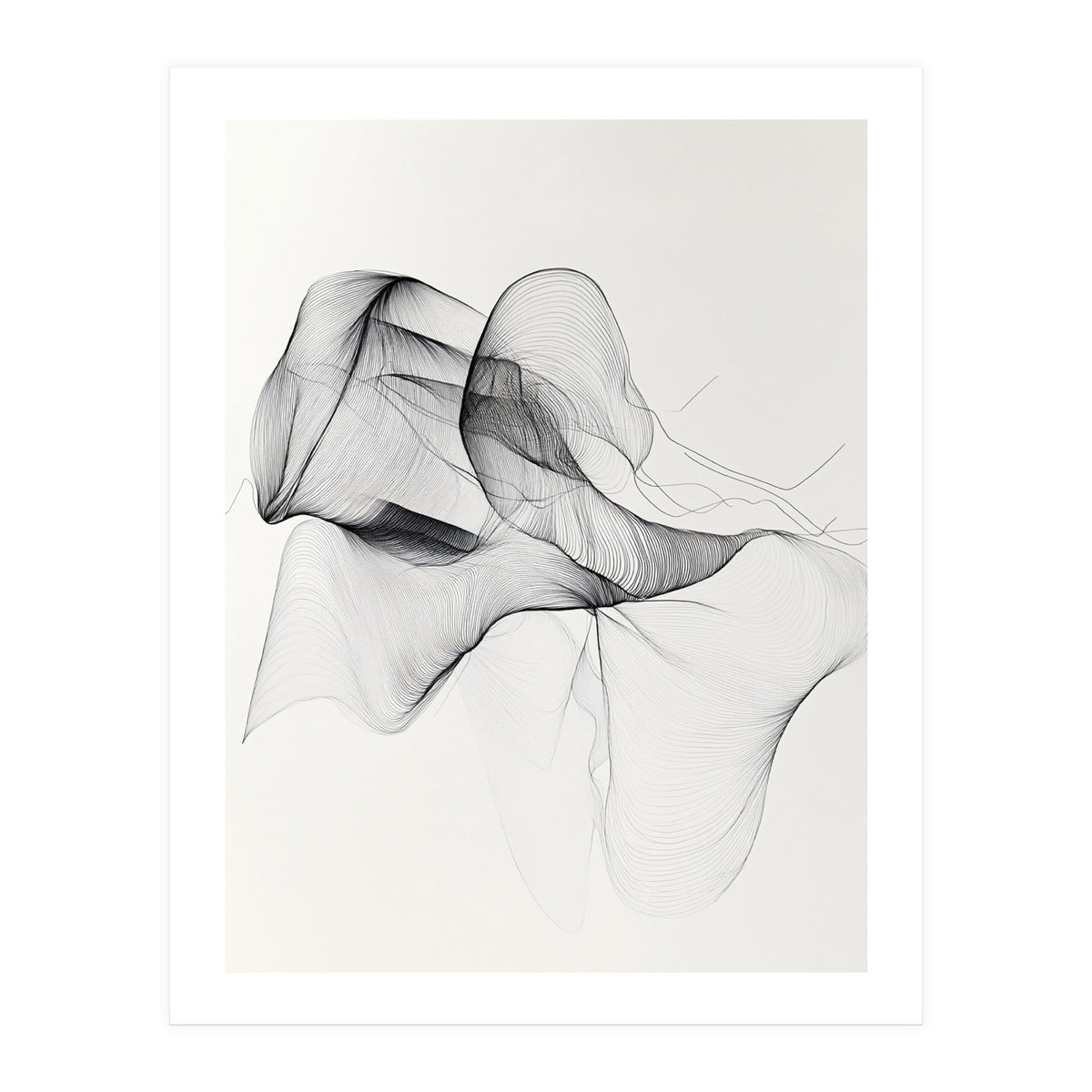 Abstract Black And White Flowing Lines Art (Print Only)